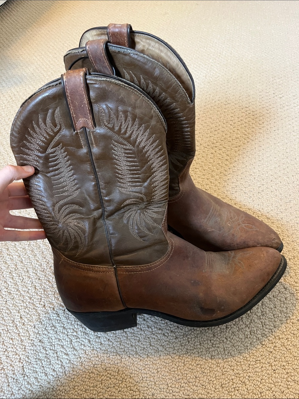 Silver Rebel Brown Leather Cowboy Boots Western Vintage 13 Men